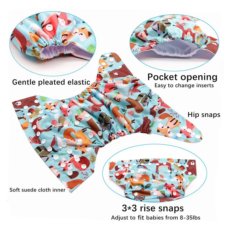 Couches lavables et réutilisables pour bébés Vente en gros de couches lavables modernes couches en tissu pour bébés pantalons de couches à poche imprimés – Image 3